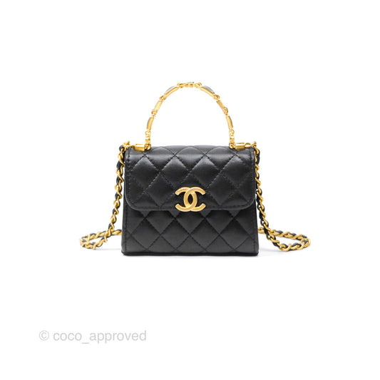 Chanel Mini Enamel Handle Clutch on Chain Black Lambskin Gold Hardware 22B
