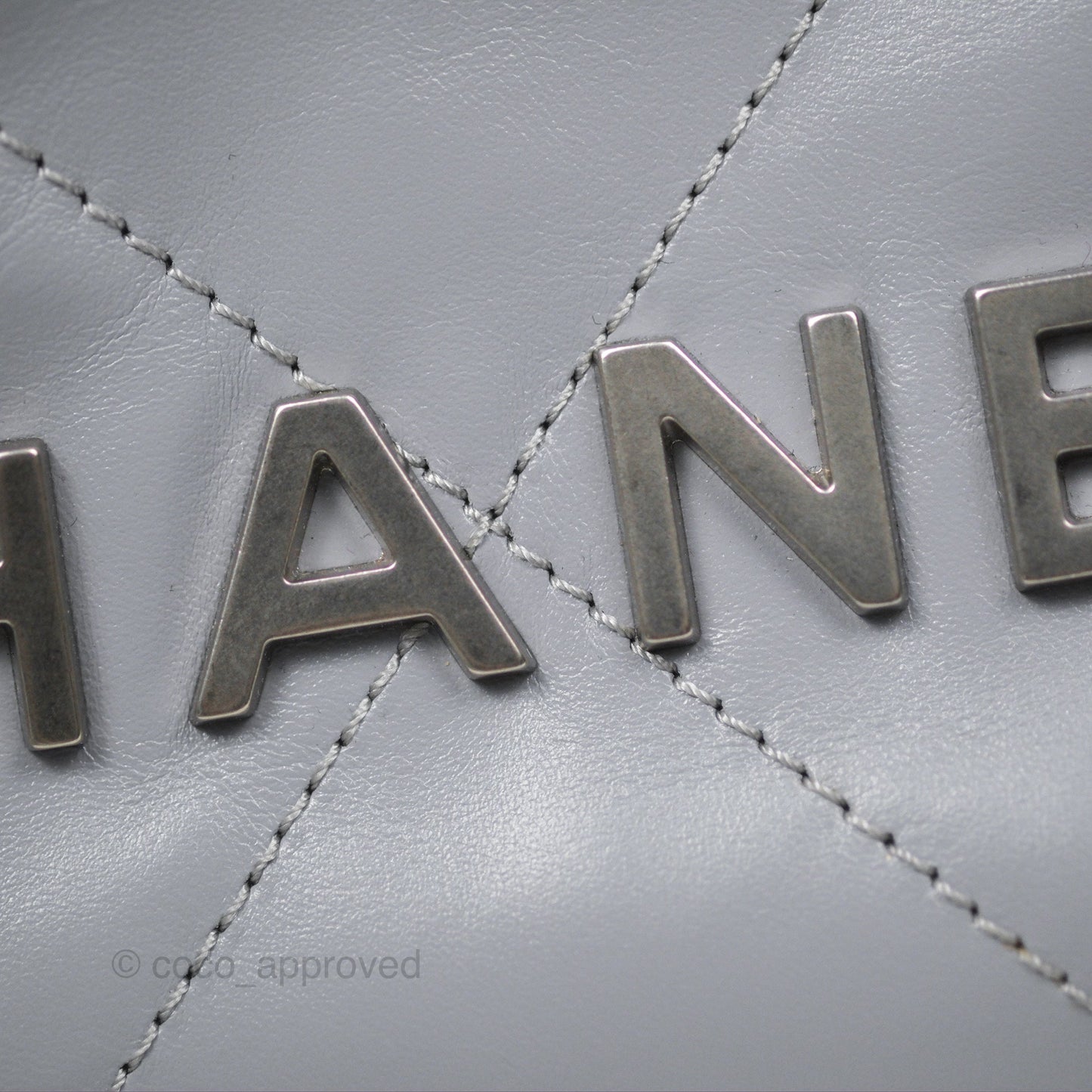 Chanel 22 Mini Bag Light Grey Shiny Crumpled Calfskin Matte Silver Hardware