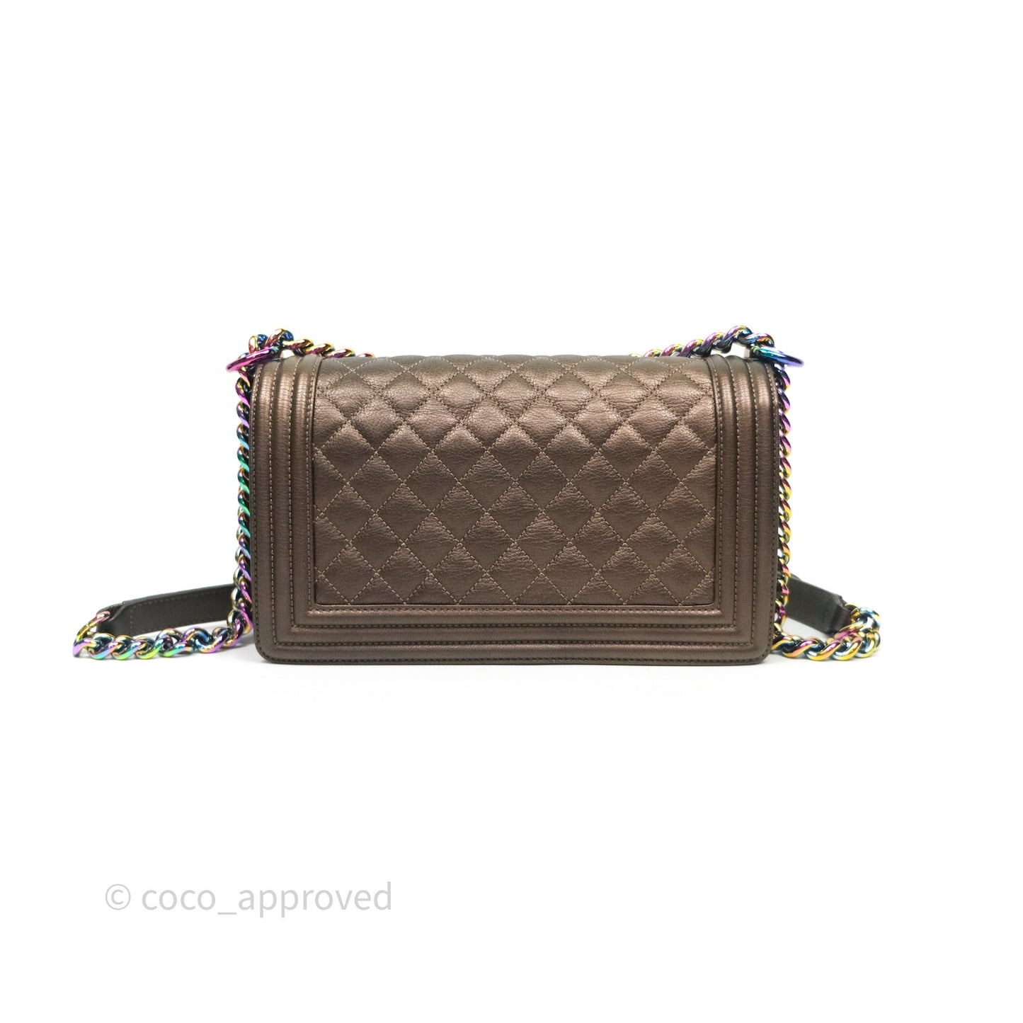 Chanel Quilted Medium Boy Iridescent Bronze Goatskin Rainbow Hardware