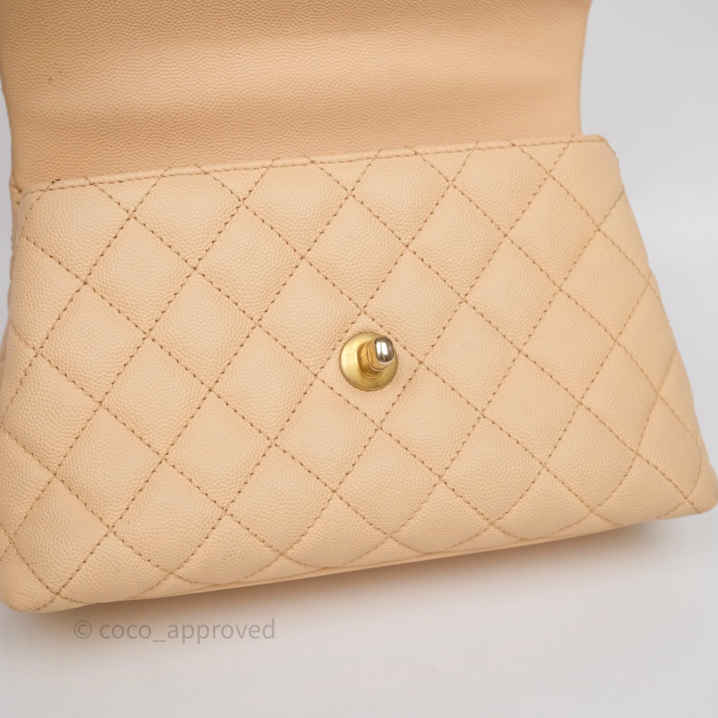 Chanel Small Coco Handle Quilted Beige Caviar Aged Gold Hardware