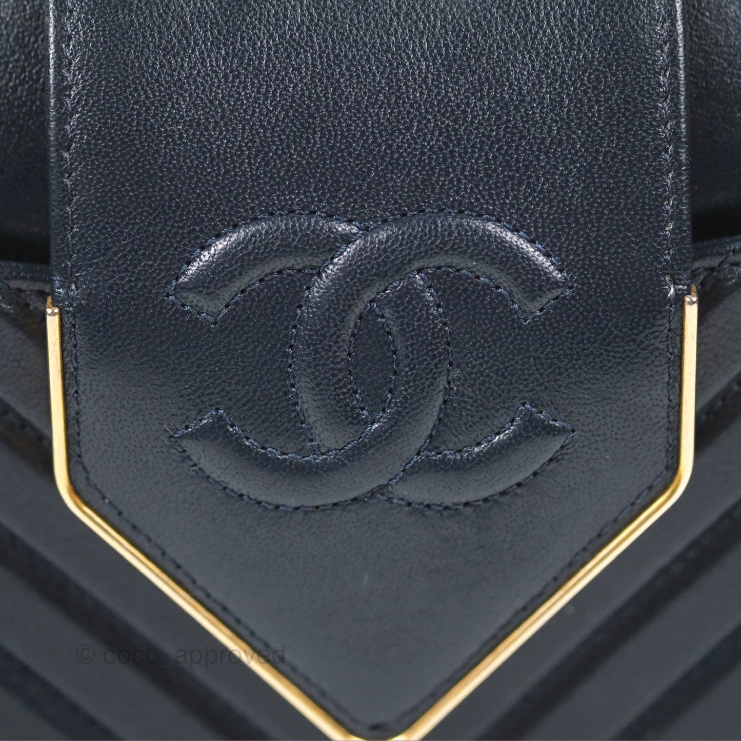 Chanel Mini Collar and Tie Flap Bag Chevron Navy Sheepskin Aged Gold Hardware
