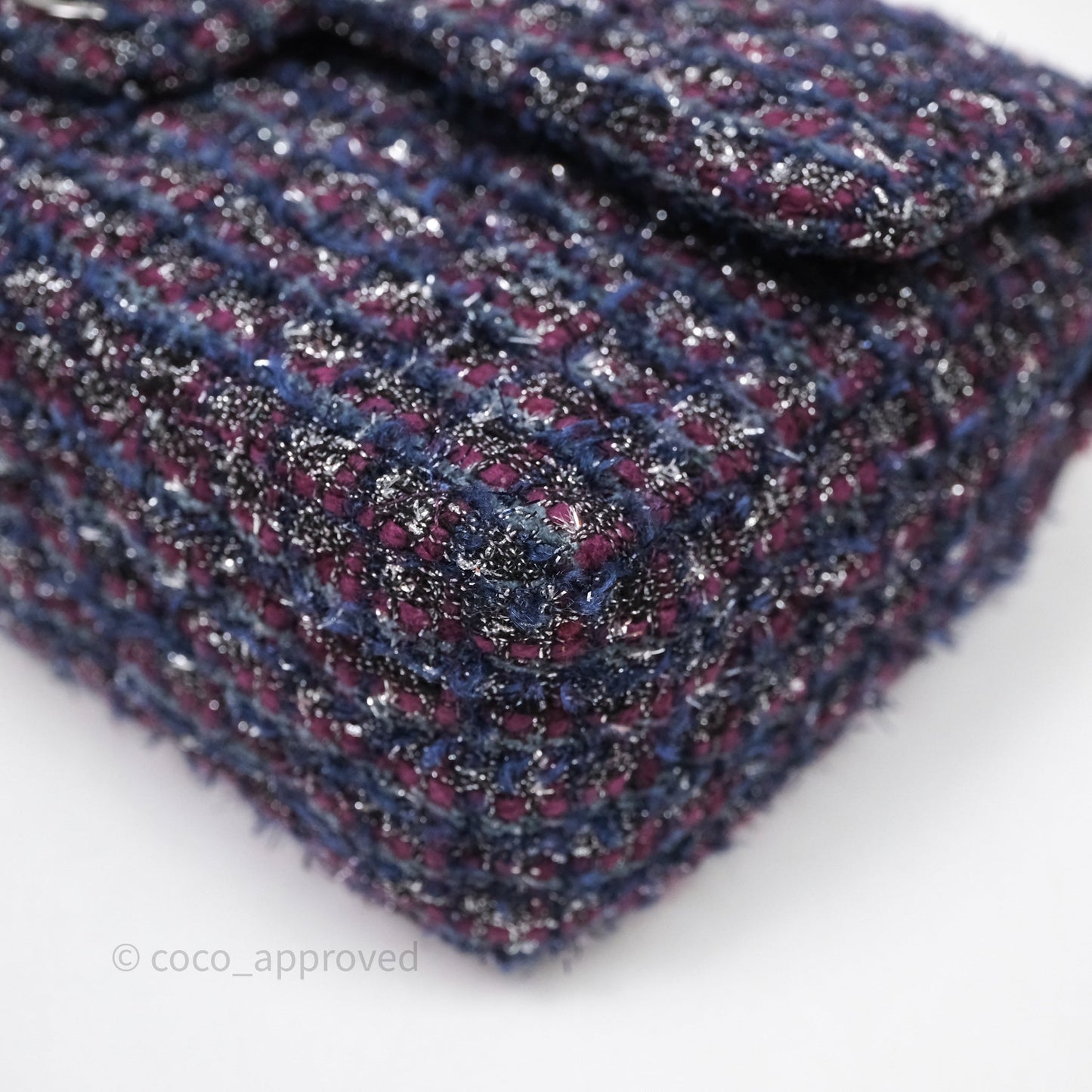 Chanel Classic M/L Medium Double Flap Purple Tweed Glitter Gun Metal