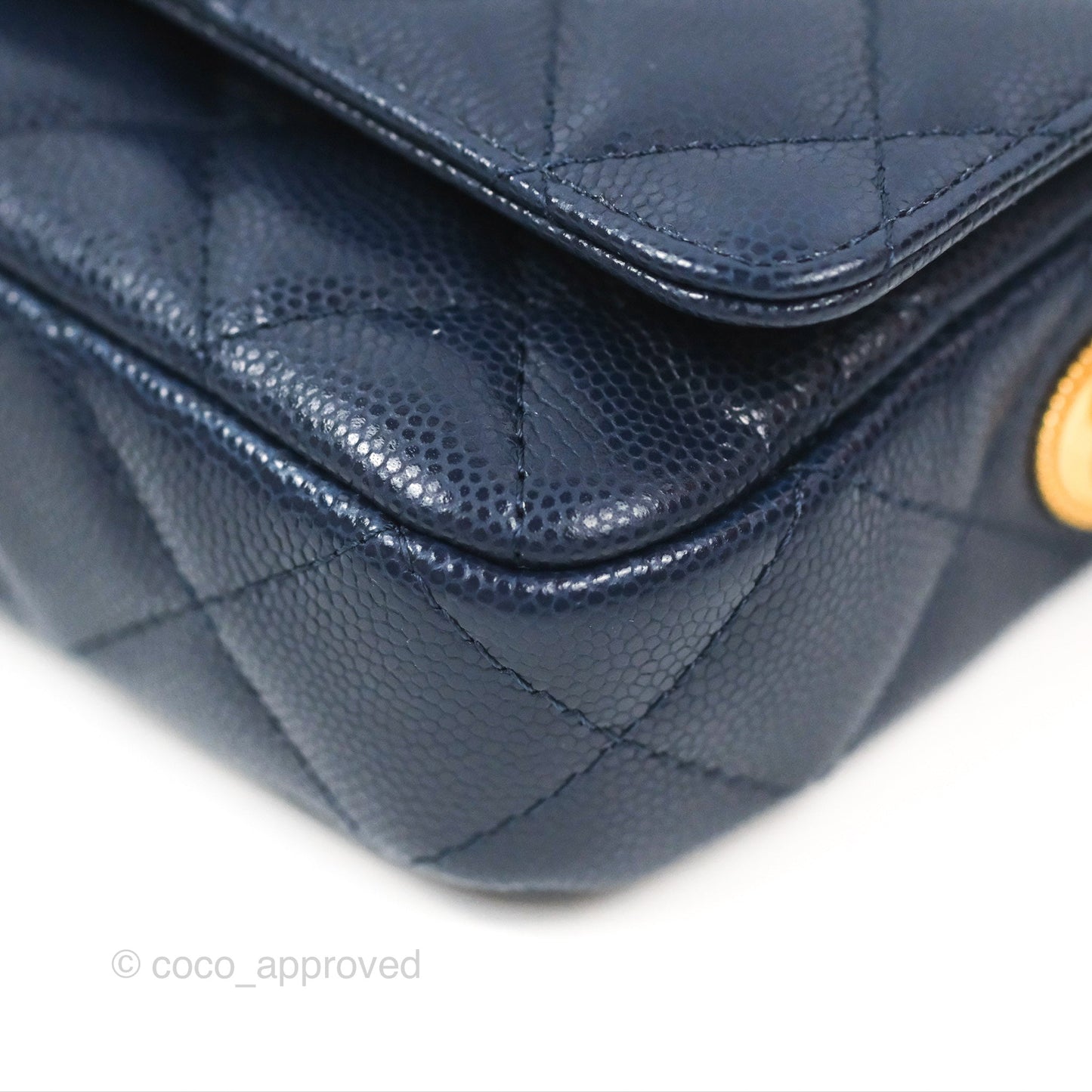 Chanel Twist Your Button Phone Bag Navy Shiny Caviar Aged Gold Hardware 22A