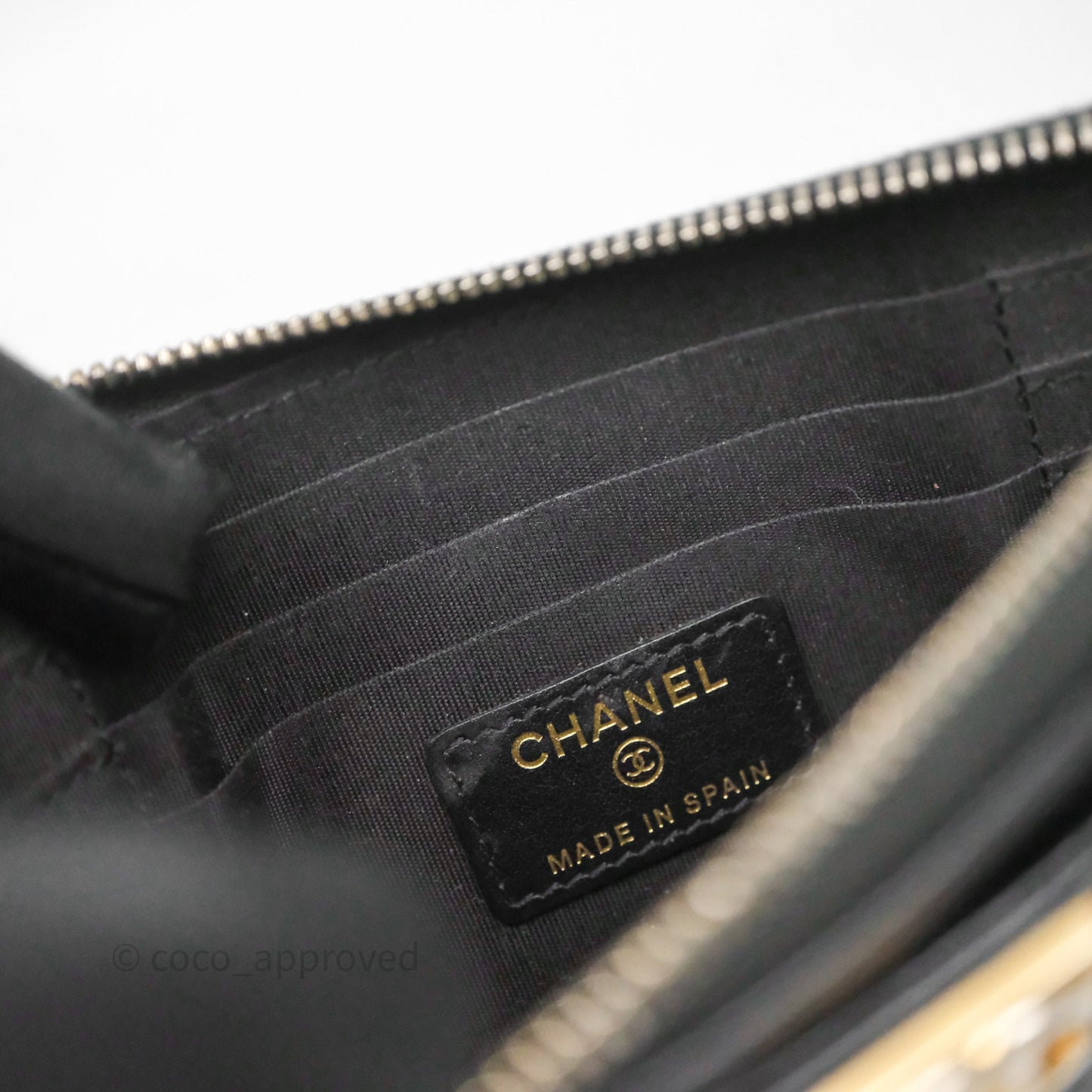 Chanel Boy Zip Long Wallet Black Caviar Gold Hardware