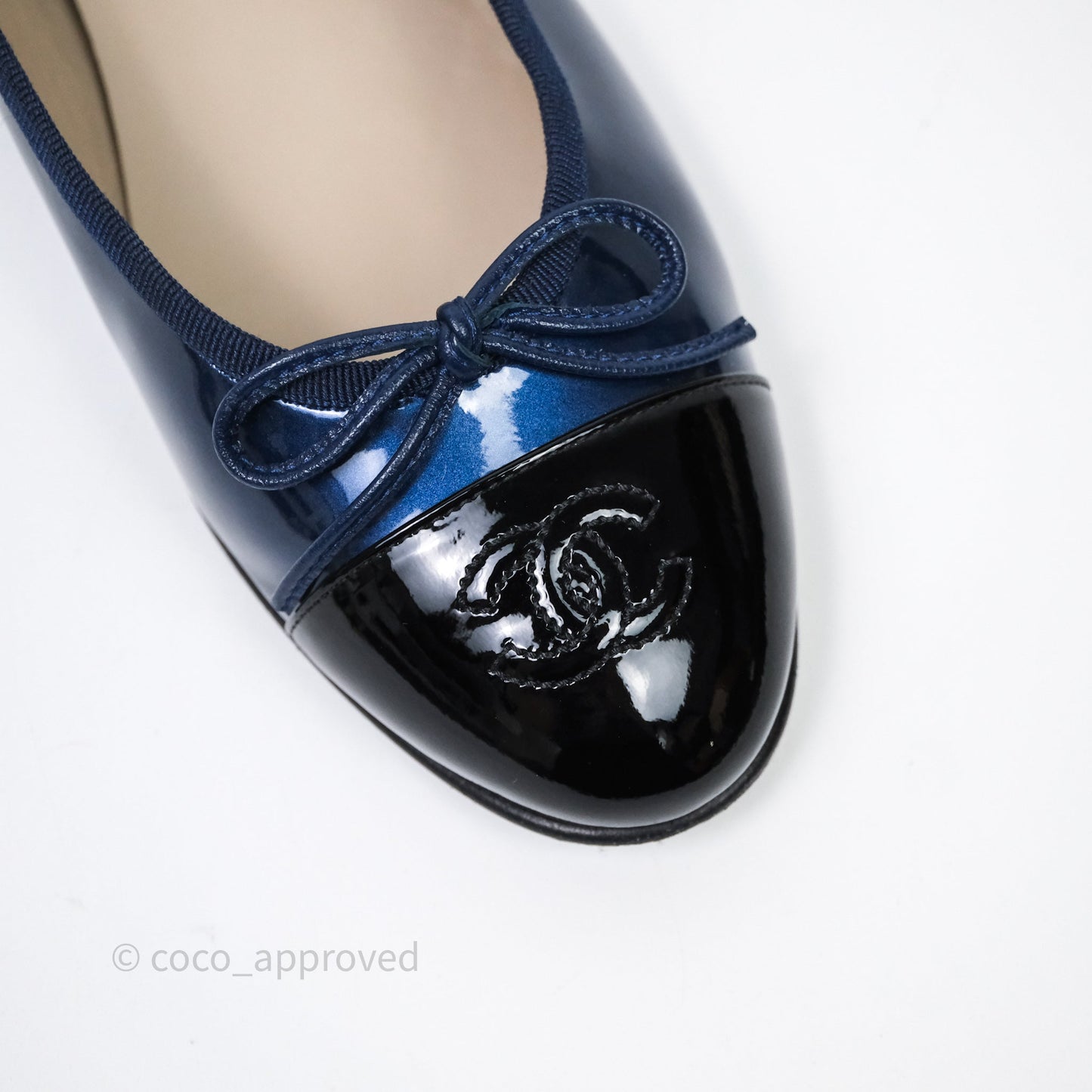 Chanel Ballerina Patent Leather Flats Navy/ Black Size 38.5