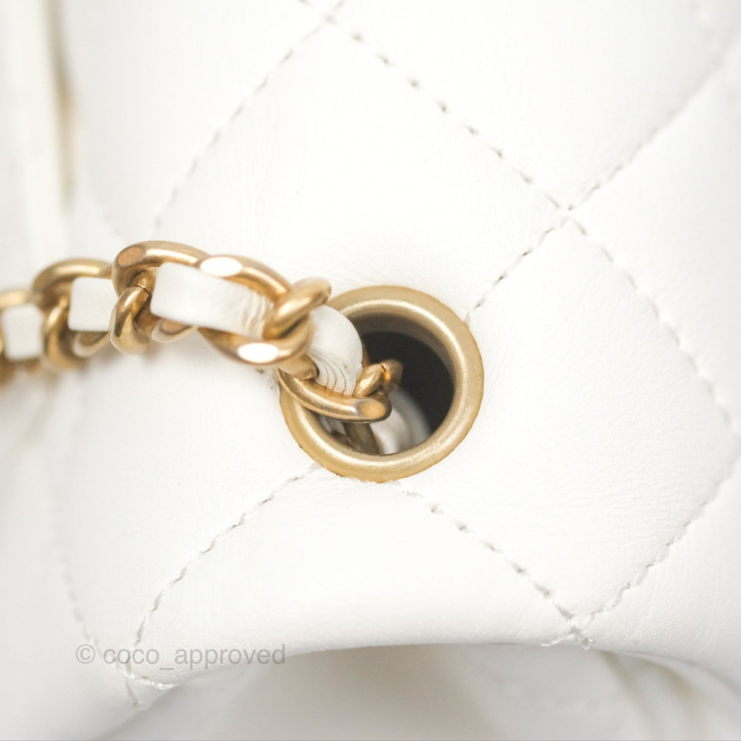 Chanel Mini Rectangular Pearl Crush Quilted White Lambskin Aged Gold Hardware