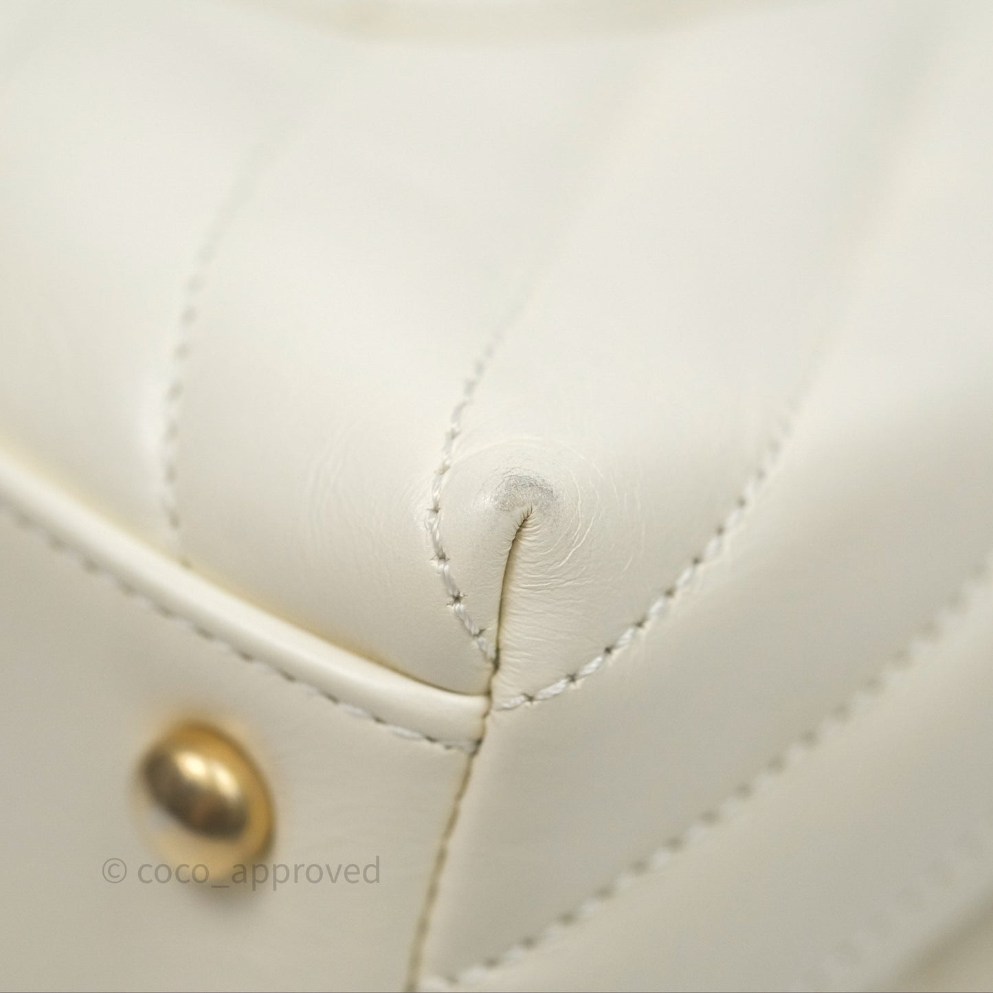 Chanel Medium Coco Handle Chevron Aged Calfskin Ivory Aged Gold Hardware Beige Lizard Handle