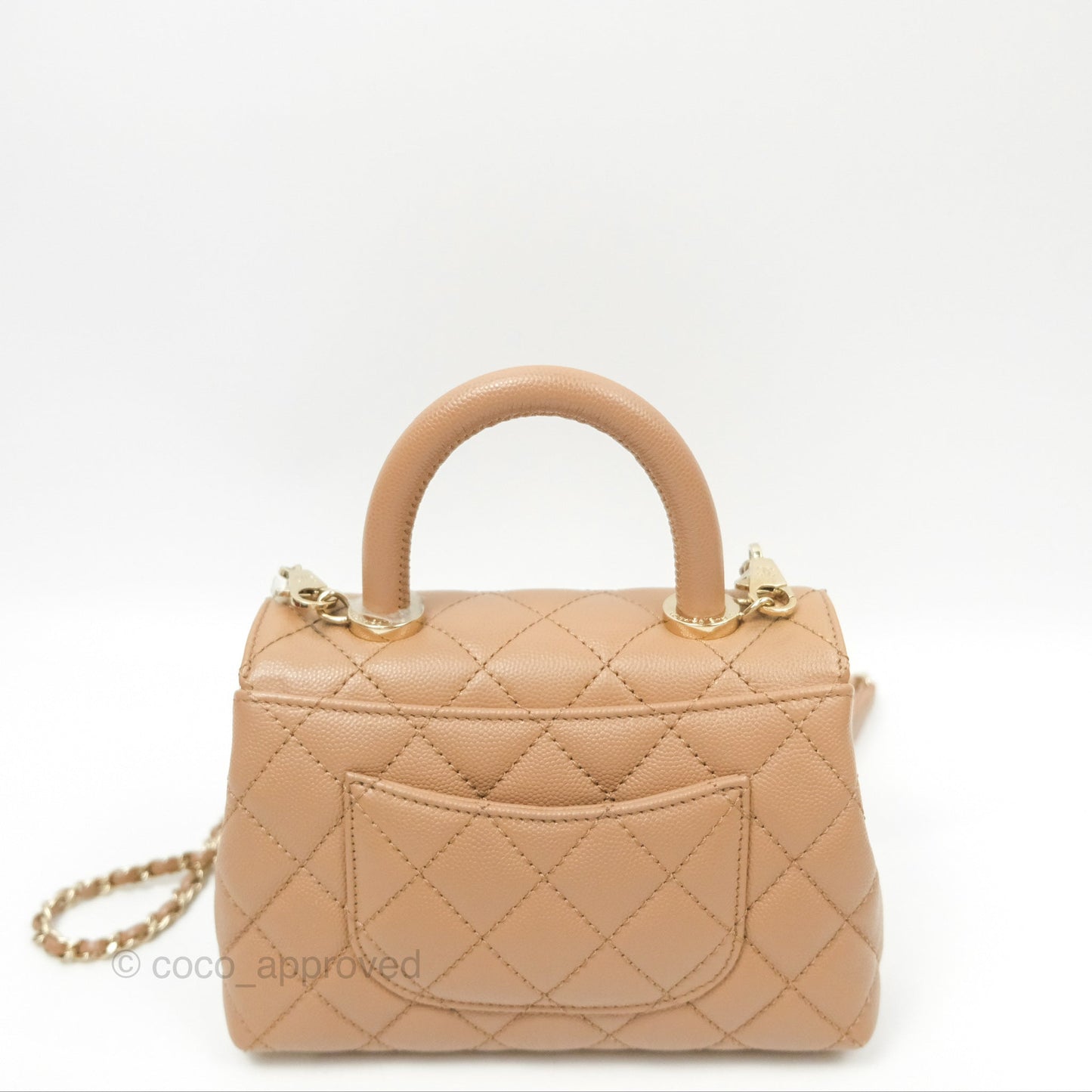 Chanel Mini Coco Handle Quilted Beige Caviar Gold Hardware