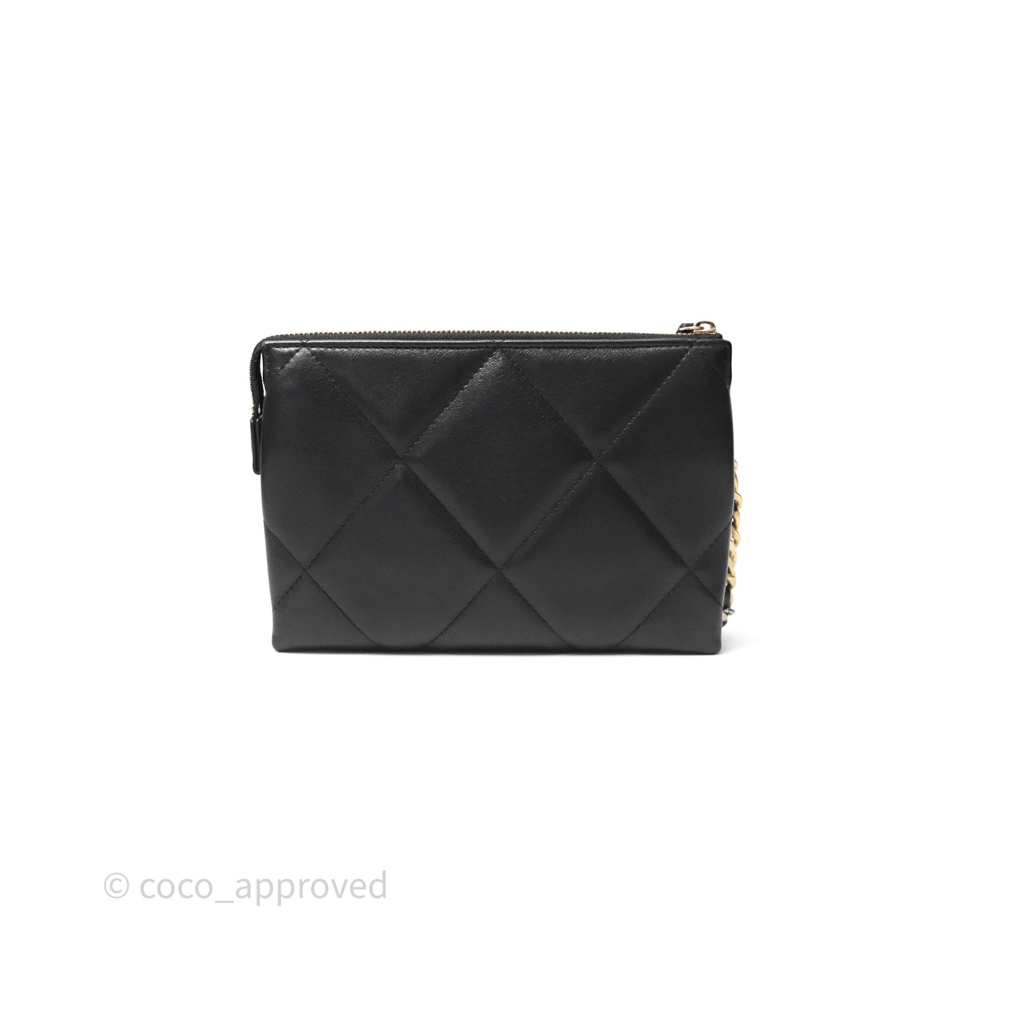 Chanel 19 Pouch Black Shiny Goatskin Mixed Hardware