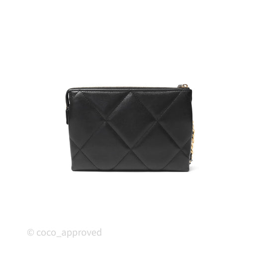 Chanel 19 Pouch Black Shiny Goatskin Mixed Hardware