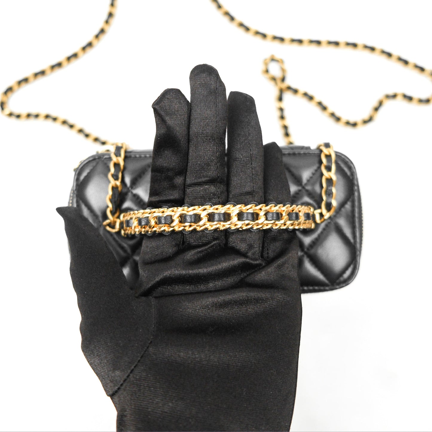 Chanel Vanity Rectangular with Top Handle Black Lambskin Aged Gold Hardware