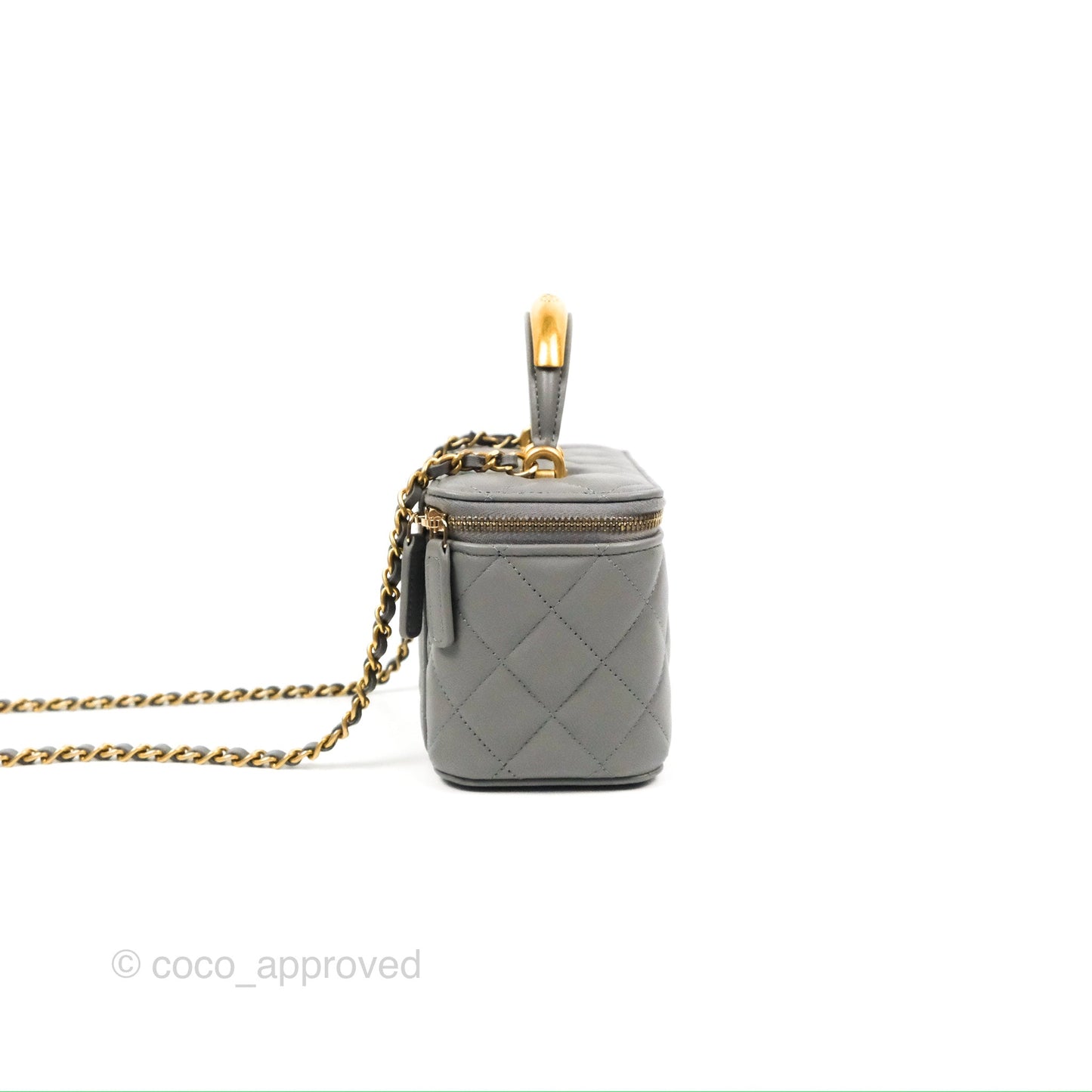 Chanel Vanity Rectangular Metal Top Handle Grey Lambskin Aged Gold Hardware