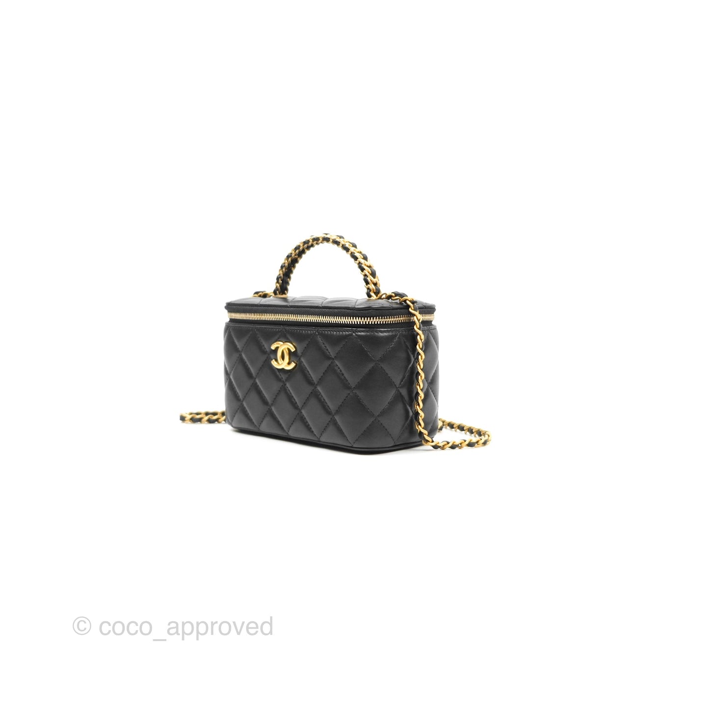 Chanel Vanity Rectangular with Top Handle Black Lambskin Aged Gold Hardware