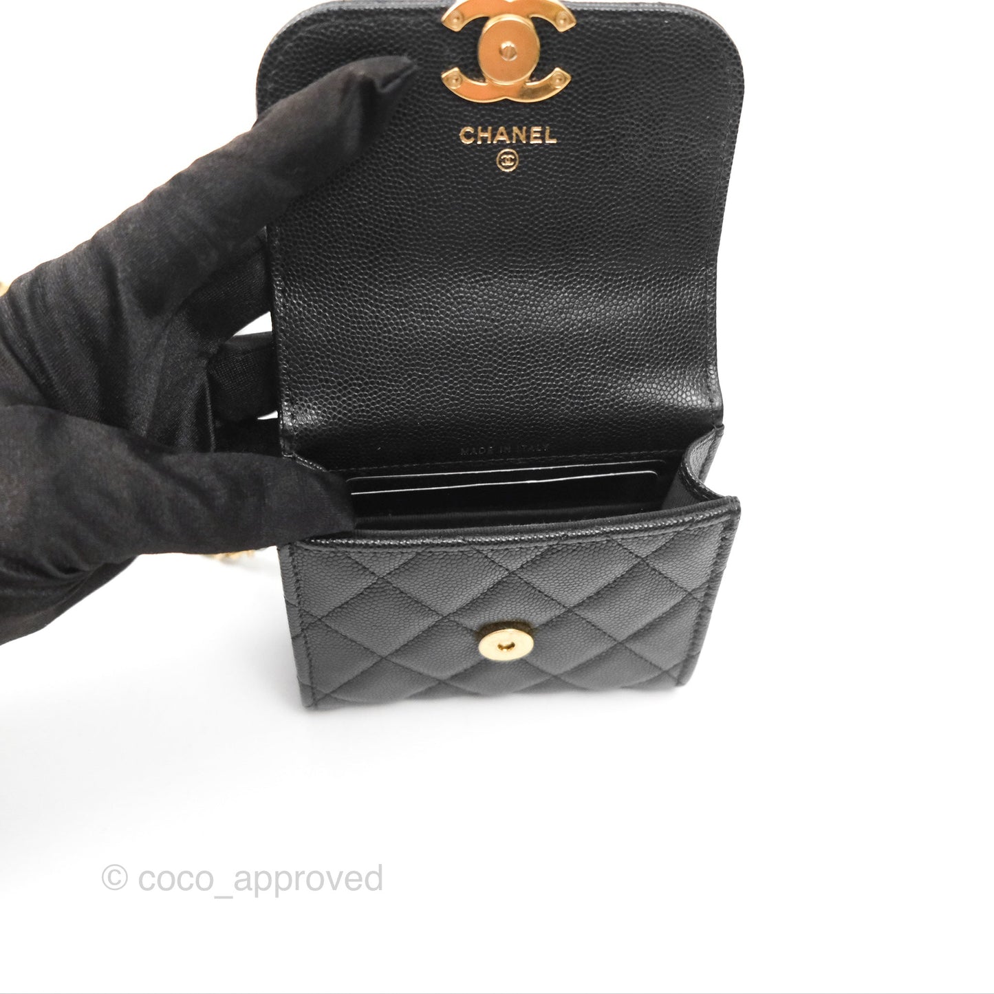 Chanel Coco First Mini Clutch On Chain Black Caviar Gold Hardware 22K