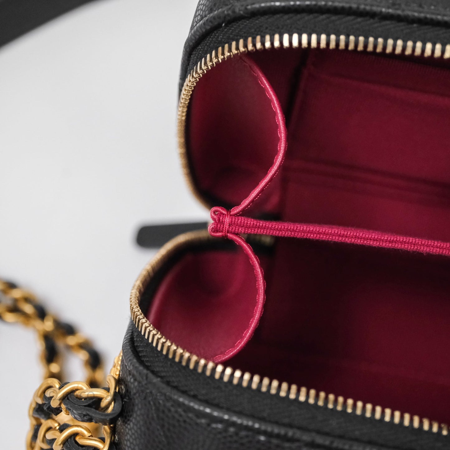 Chanel Quilted CC Coins Purse Chain Camera Case Black Caviar Aged Gold Hardware