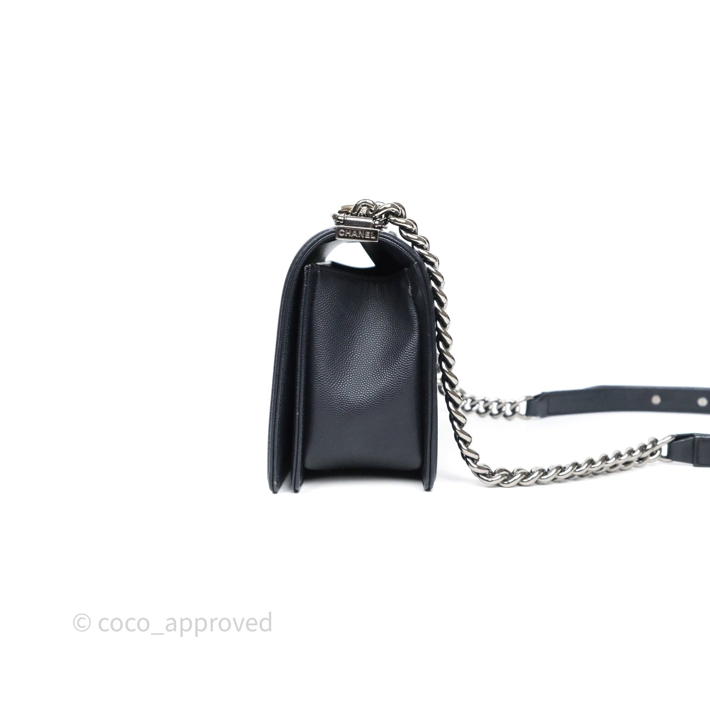 Chanel Medium Boy Chevron Dark Navy Caviar Silver Hardware