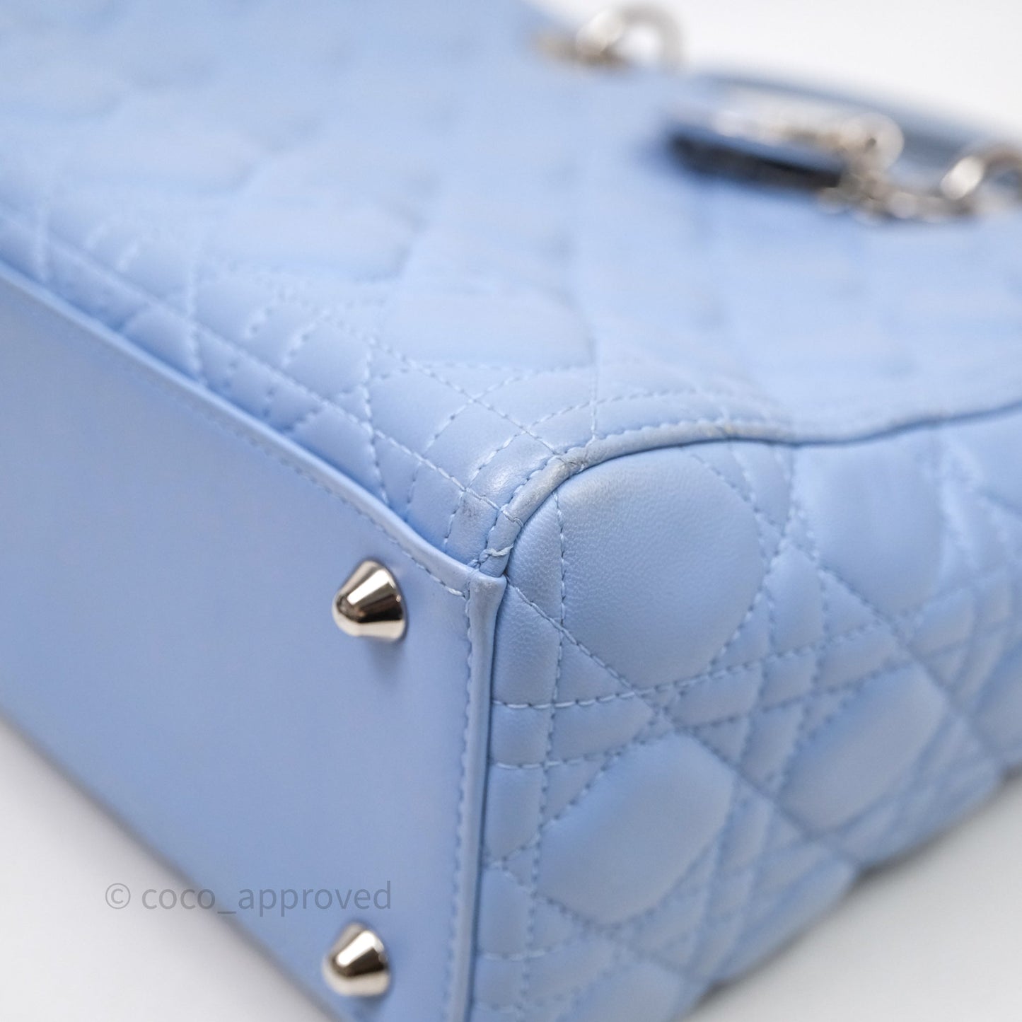 Christian Dior Large Lady Dior Cannage Blue Lambskin Silver Hardware