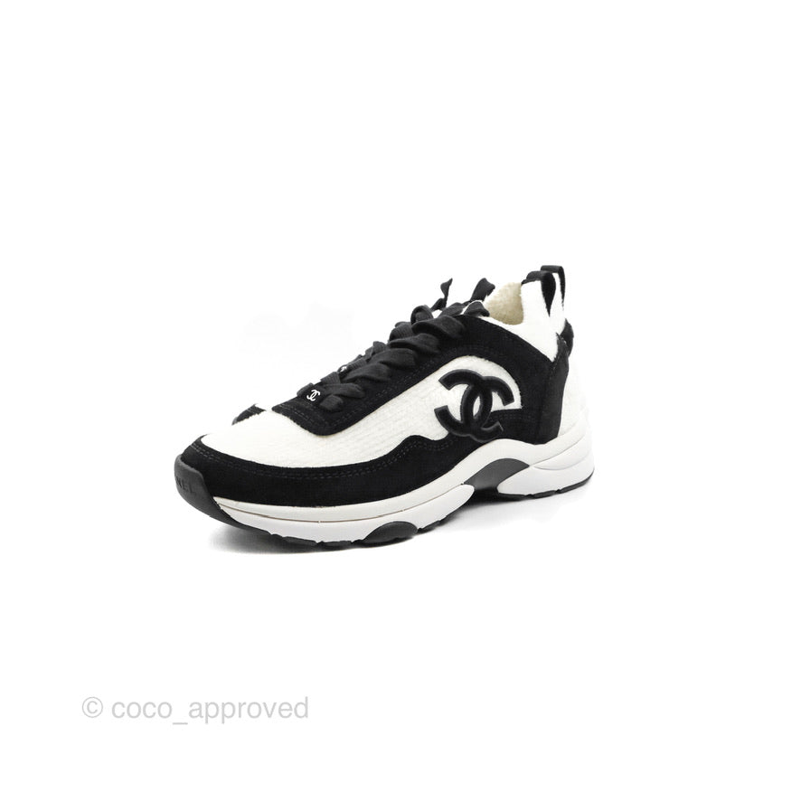 Chanel Low Top Trainer CC White Black Sneakers Size 35