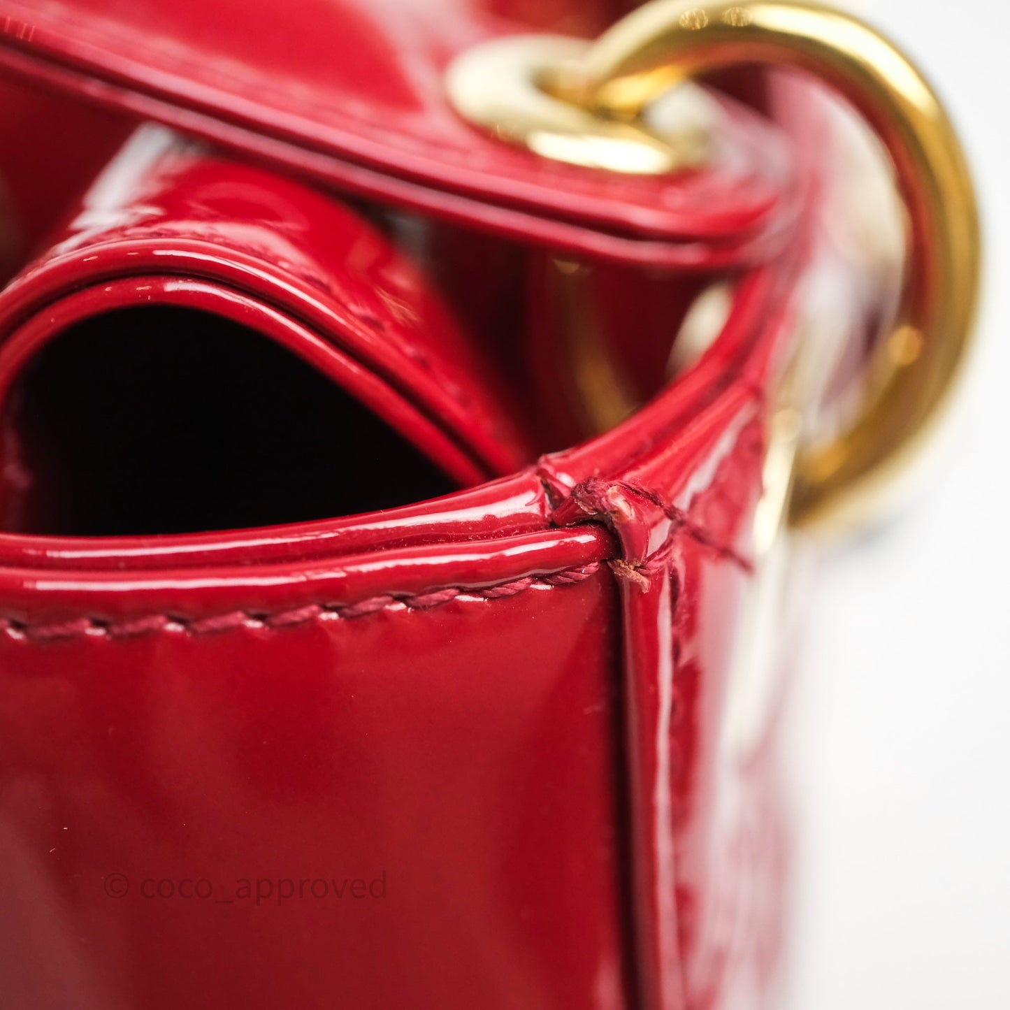 Christian Dior Mini Lady Dior Red Patent Cannage Gold Hardware