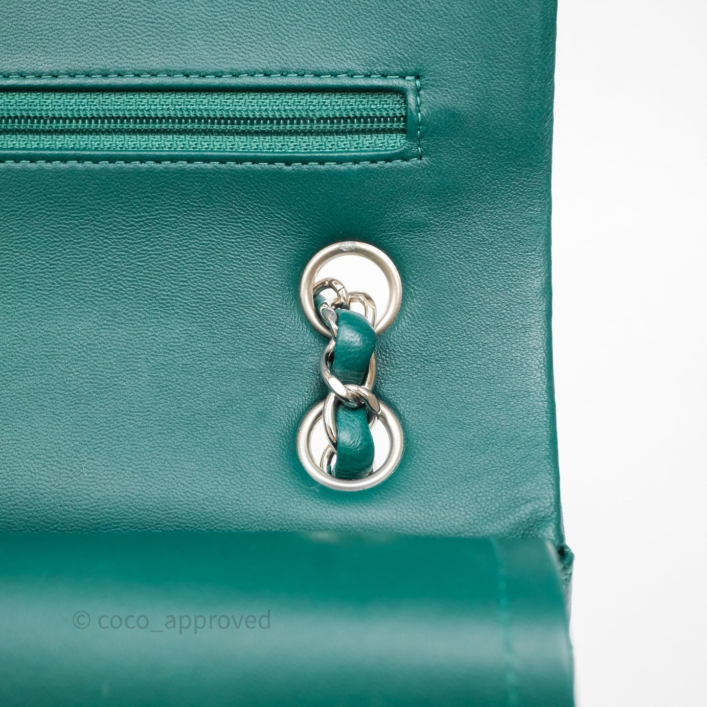 Chanel Medium Classic Flap Quilted Dark Green Lambskin Silver Hardware