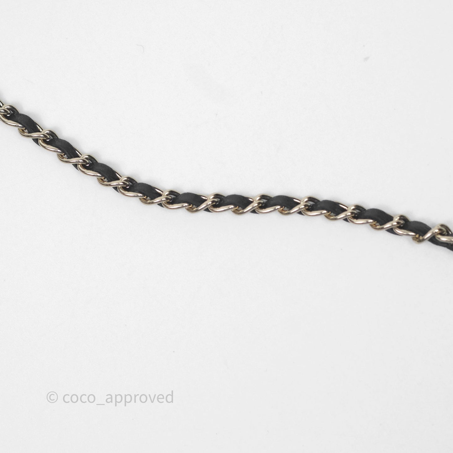 Chanel Crystal CC Black Leather Chain Choker Gold Tone 24V