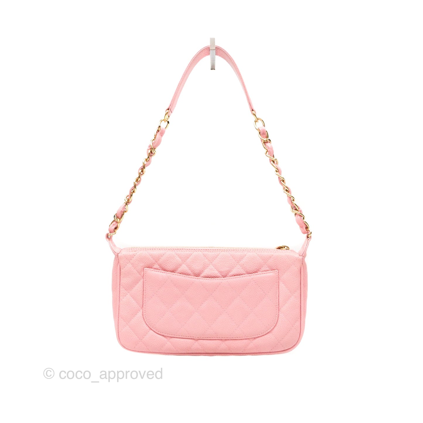 Chanel Vintage CC Quilted Shoulder Bag Pink Caviar Gold Hardware