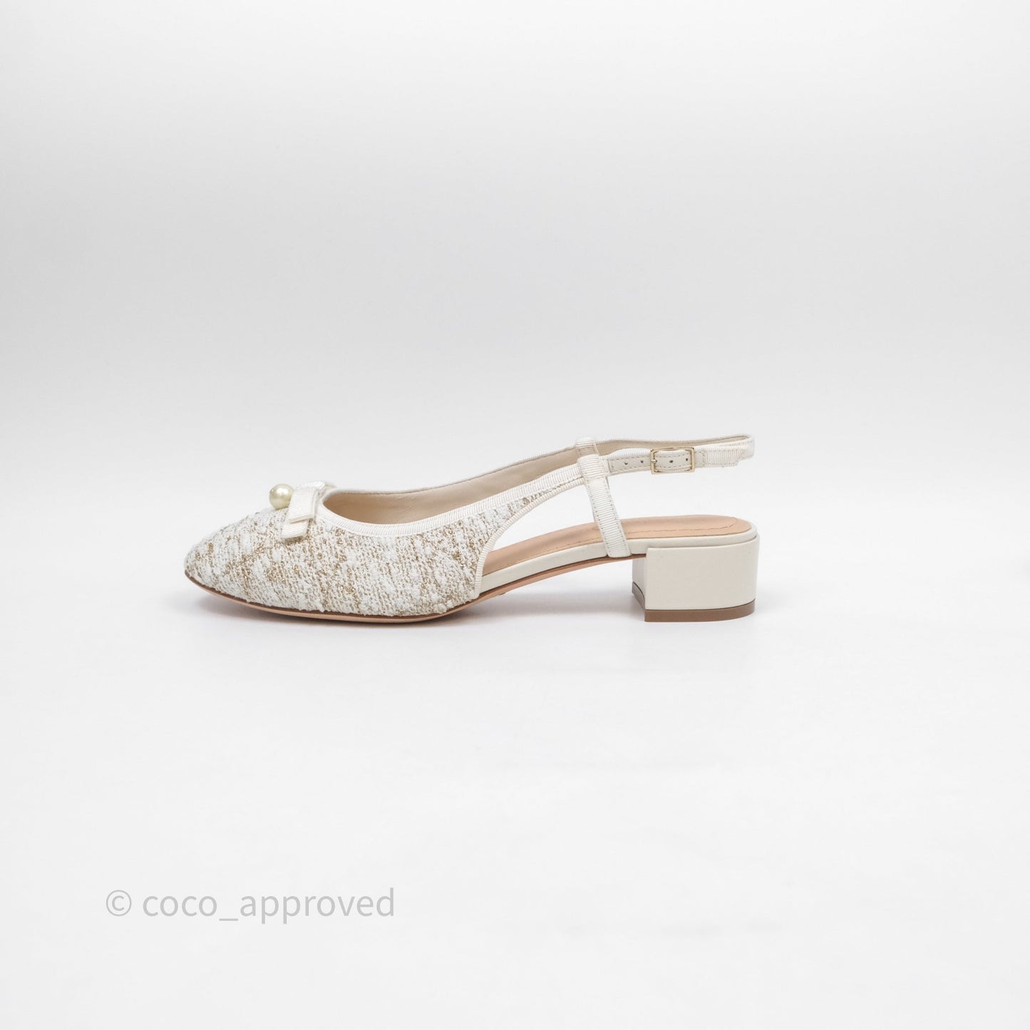 Dior Ballet Slingback Pump White Cannage Tweed Gold-Tone Metallic Thread