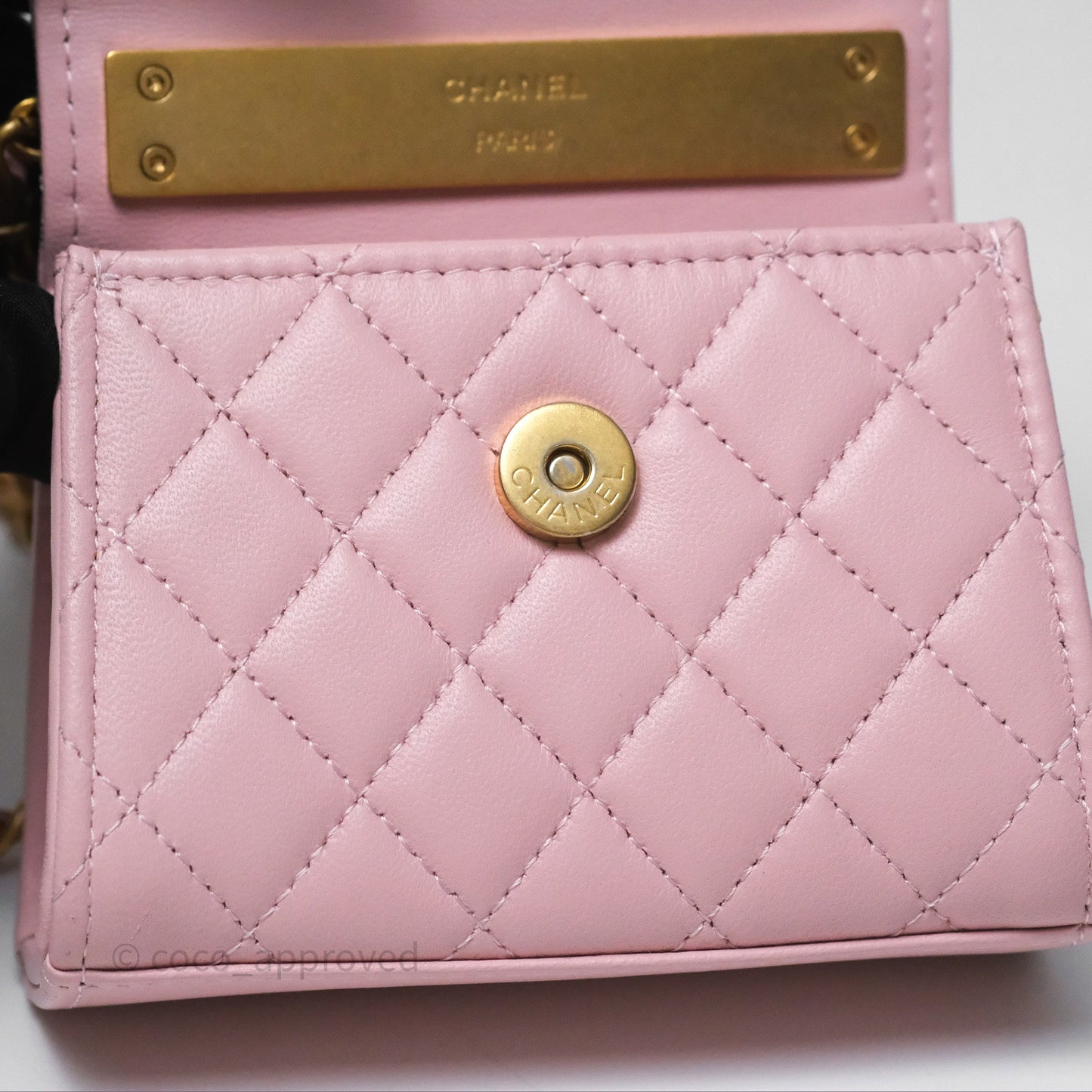 Chanel Mini Enamel Handle Clutch on Chain Pink Lambskin Gold Hardware 22B