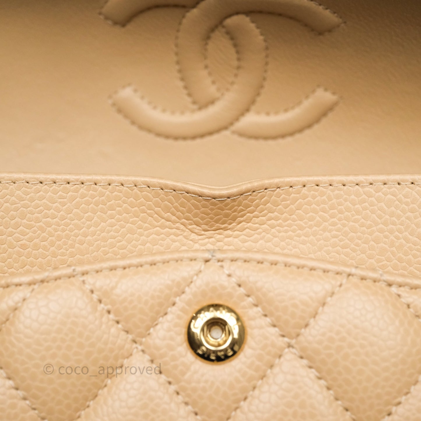 Chanel Small Classic Flap Quilted Beige Caviar Gold Hardware