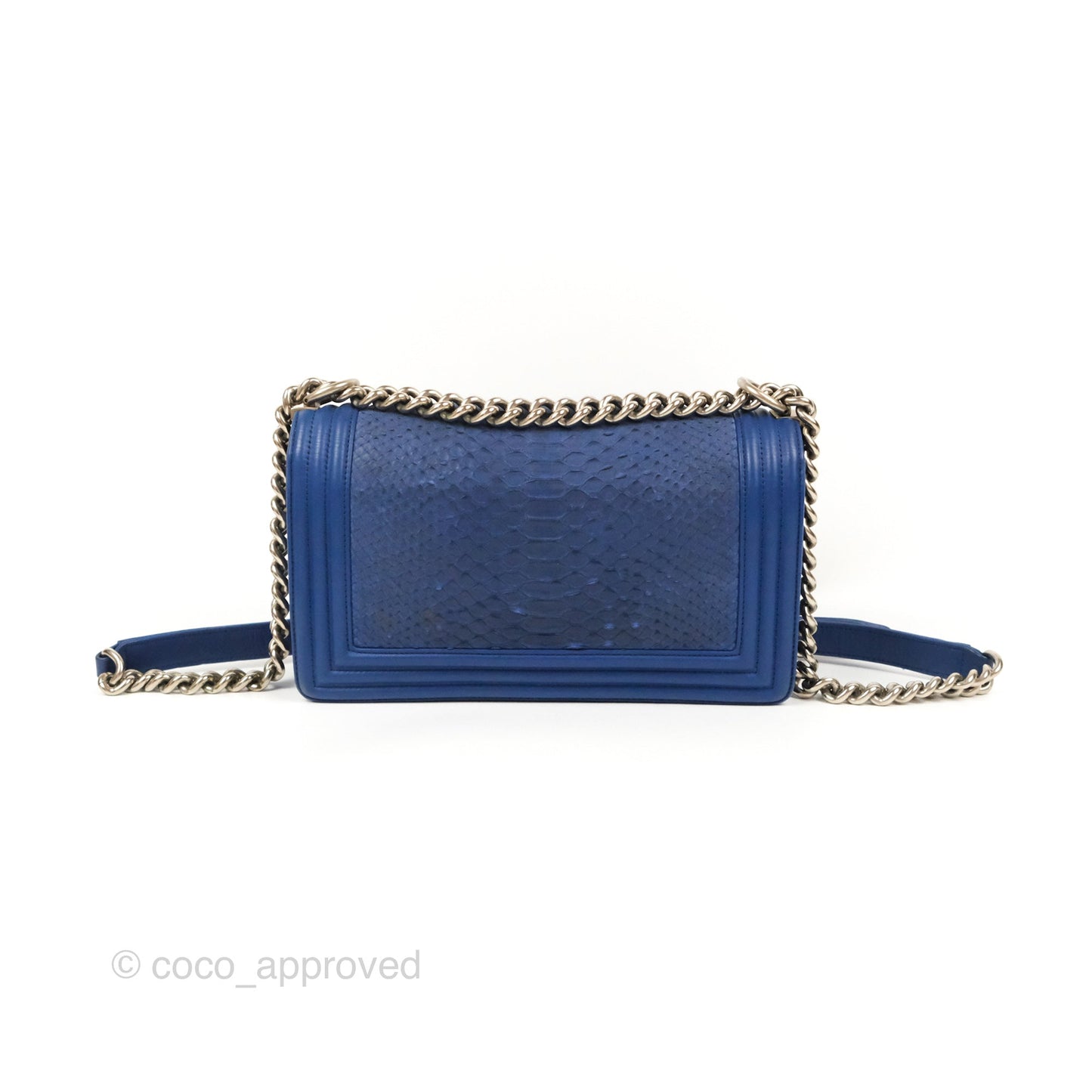 Chanel Medium Boy Blue Python Matte Silver Hardware