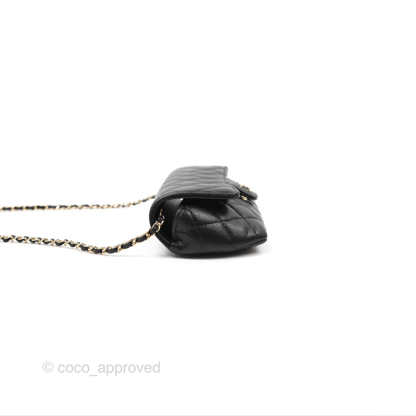 Chanel Quilted Glasses Case With Chain Black Caviar Gold Hardware