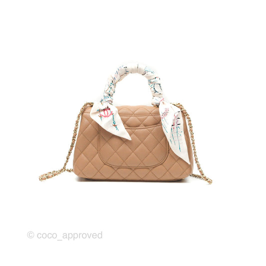 Chanel Small Coco Handle Quilted Beige Caviar Gold Hardware