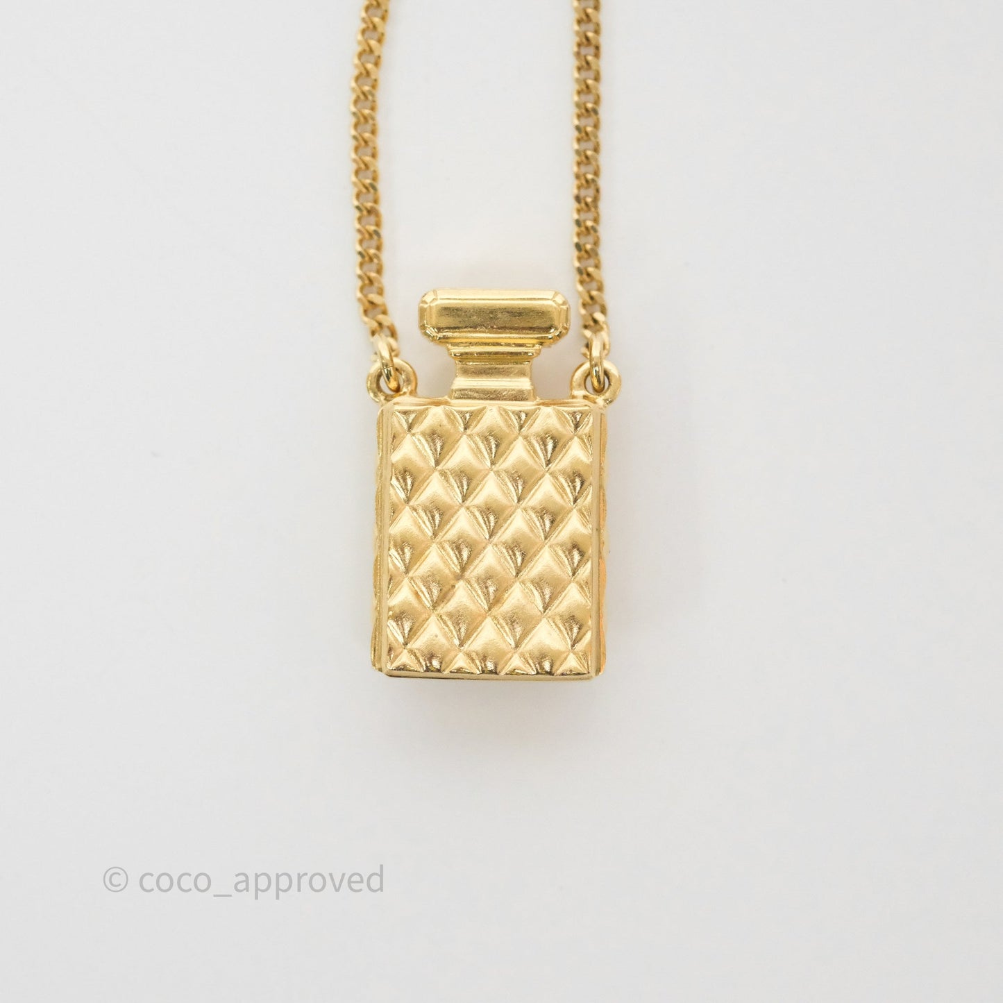 Chanel CC Perfume Bottle Rhinestone Necklace Gold Tone 21V