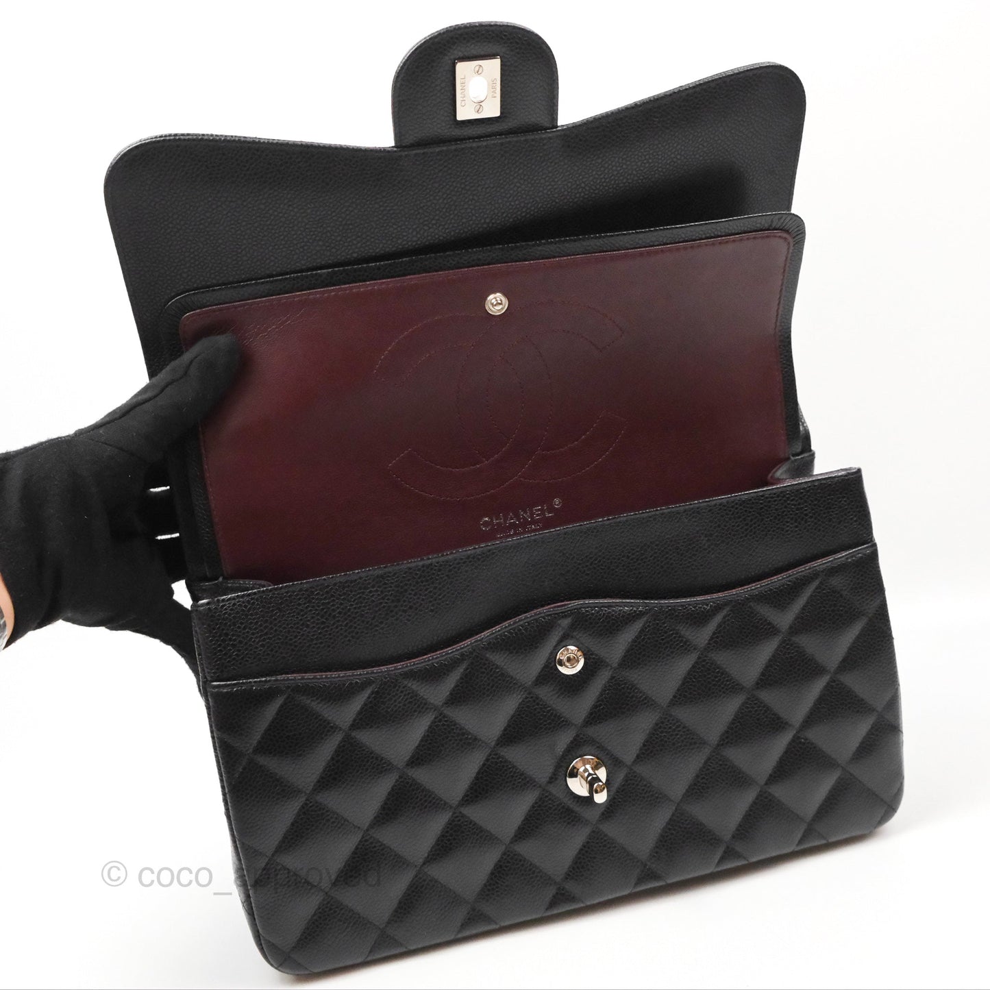 Chanel Jumbo Double Flap Quilted Black Caviar Silver Hardware