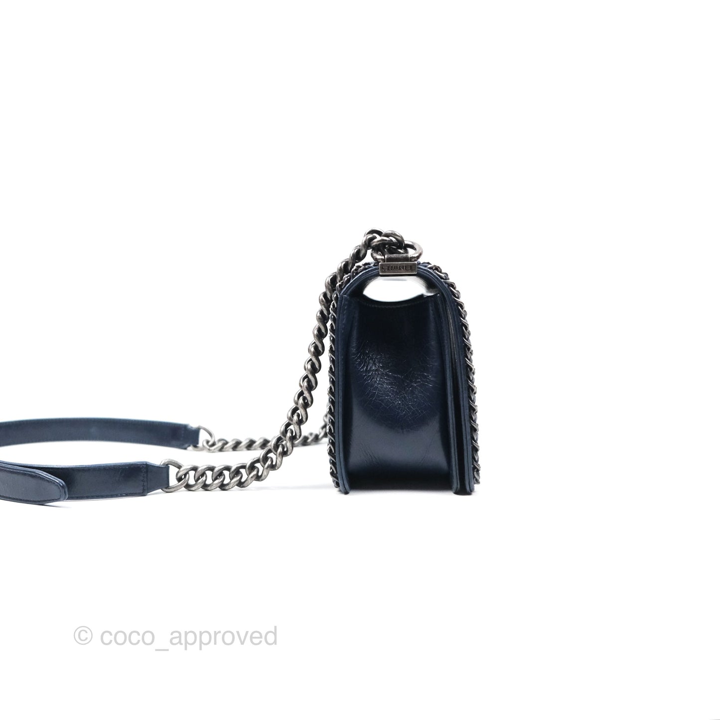 Chanel Medium Chain Edge Boy Quilted Navy Aged Glazed Calfskin Ruthenium Hardware
