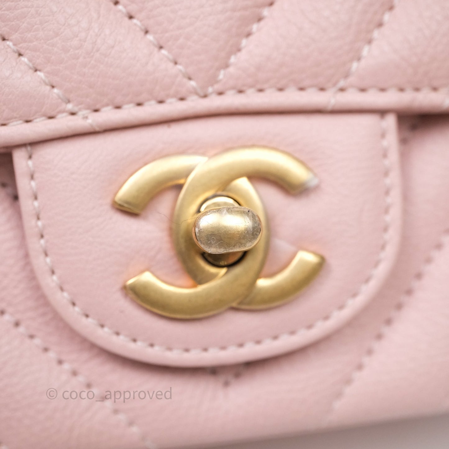 Chanel Mini Square Chevron Pink Calfskin Aged Gold Hardware