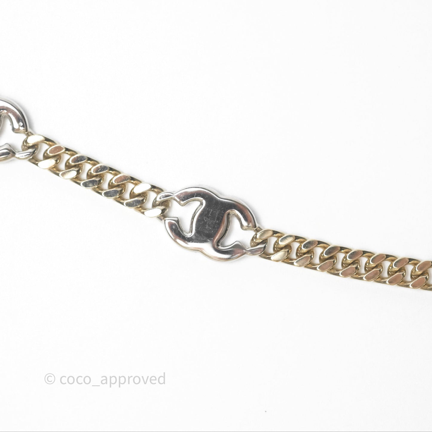 Chanel Silver CC Crystal Chain Choker Gold Tone 24V