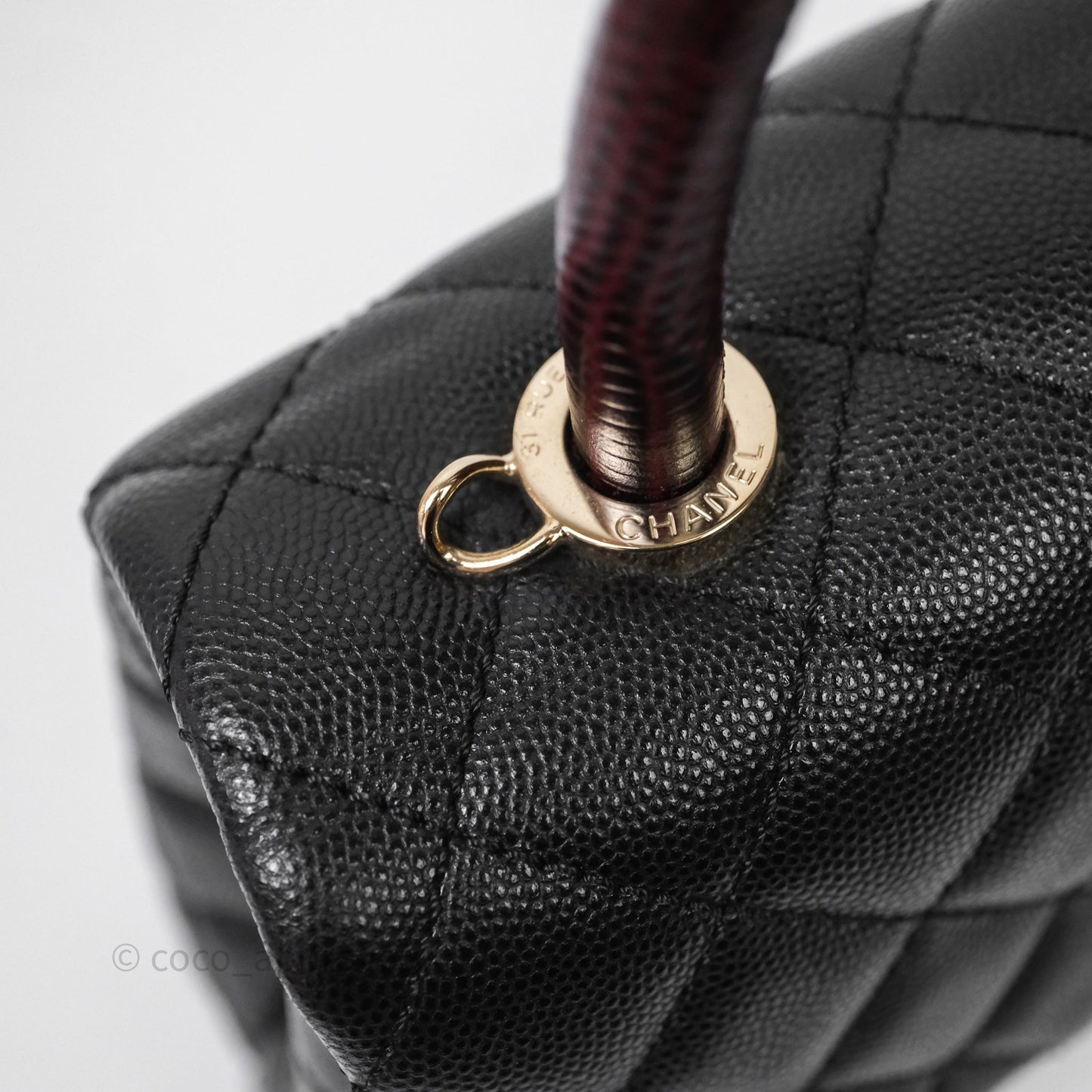Chanel Small Coco Handle Quilted Black Caviar Aged Gold Hardware Lizard Handle