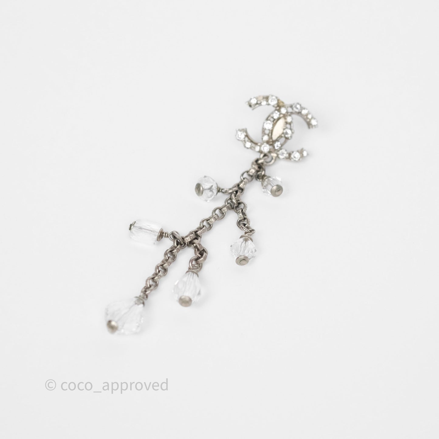 Chanel Crystal CC Drop Earrings Ruthenium Tone 18S
