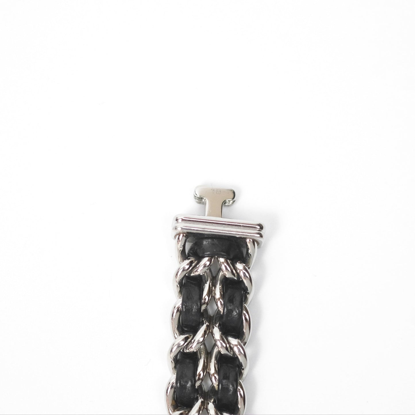 Chanel Première Iconic Chain Watch Black Leather Silver Tone Size ML
