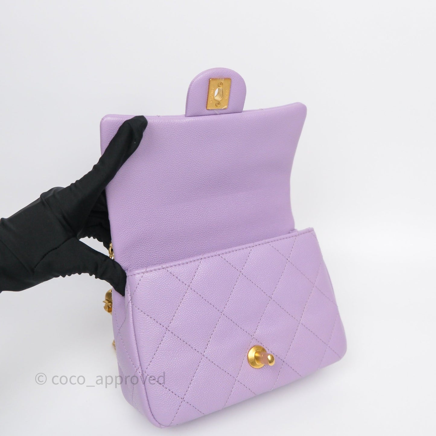 Chanel Heart Crush Mini Flap Bag Lilac Purple Caviar Aged Gold Hardware