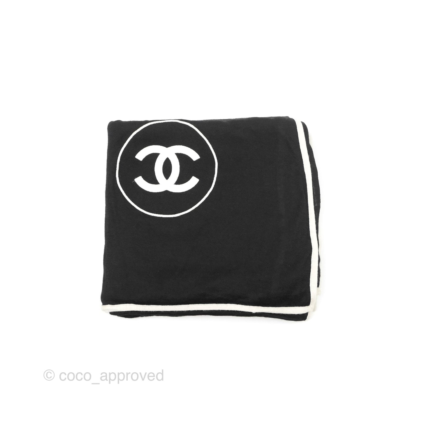 Chanel CC Black White Cashmere Silk Scarf