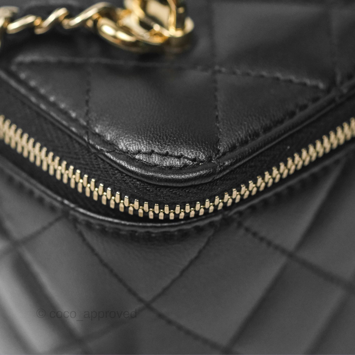 Chanel Vanity Rectangular Top Handle Black Lambskin Gold Hardware