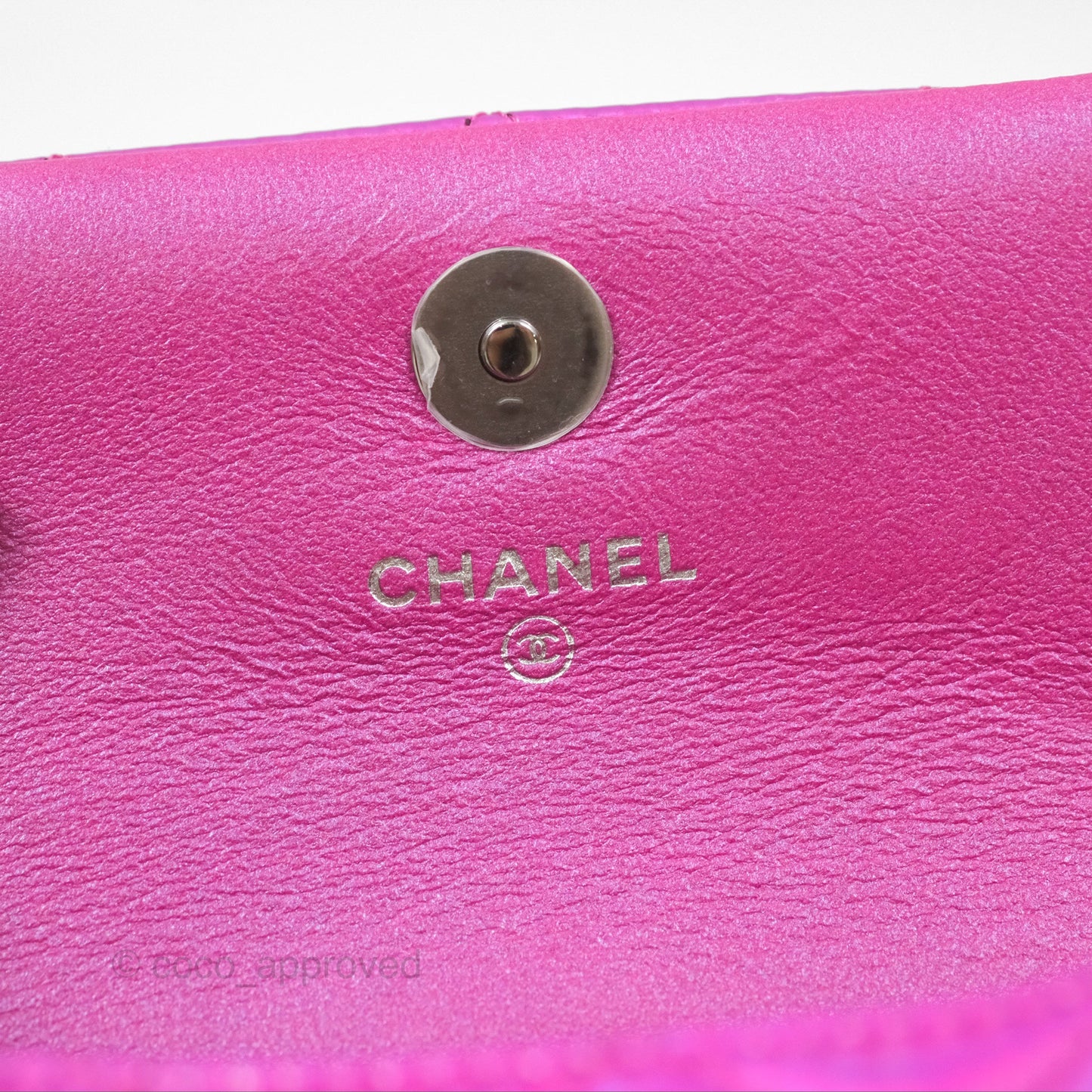 Chanel Card Holder Pouch with Hook Fuchsia Iridescent Mirror Goatskin