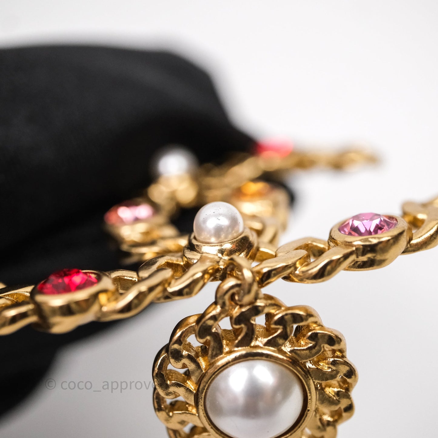 Chanel CC Drop Pearl Crystal Earrings Gold Tone 21P