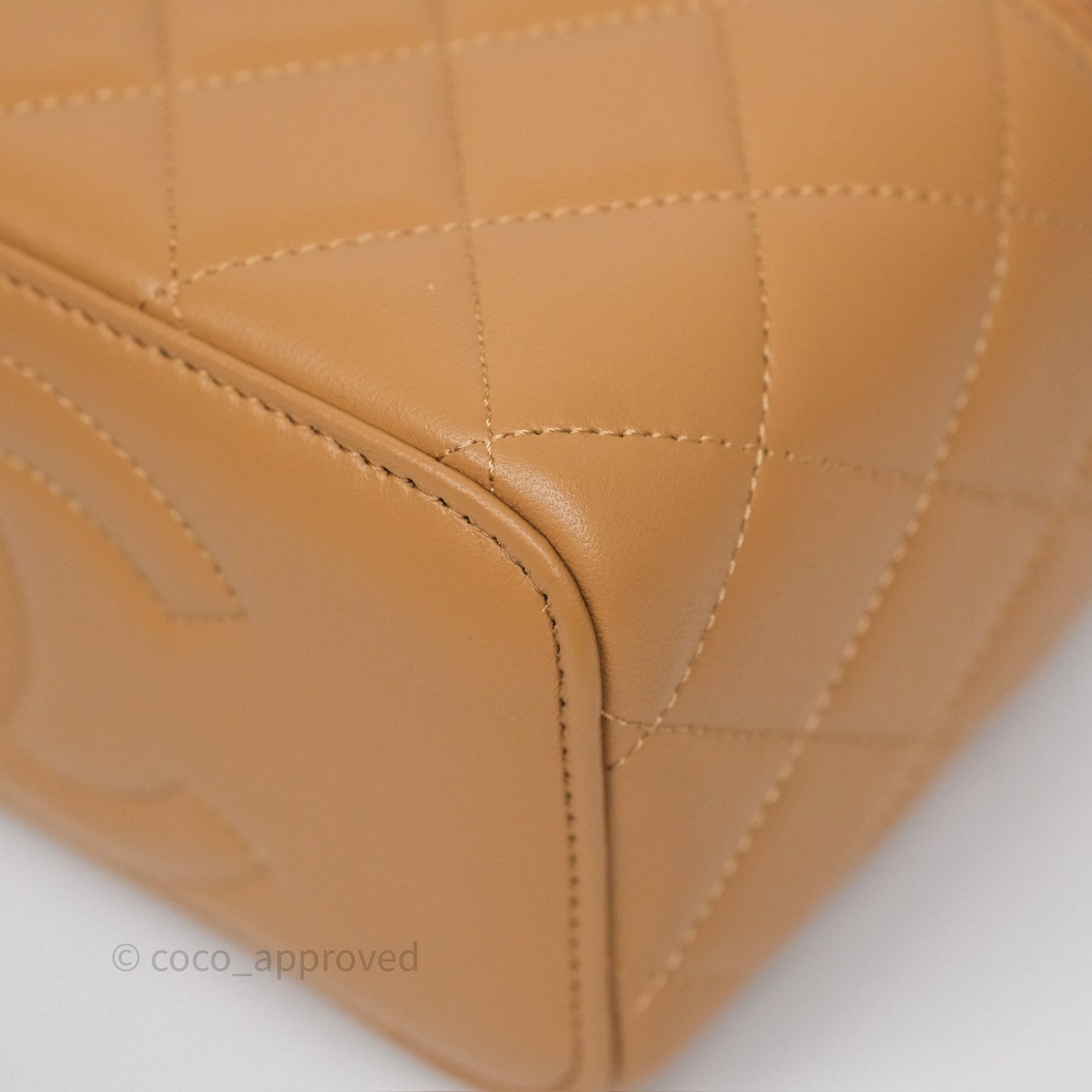 Chanel Top Handle Vanity with Chain Caramel Beige Lambskin Gold Hardware