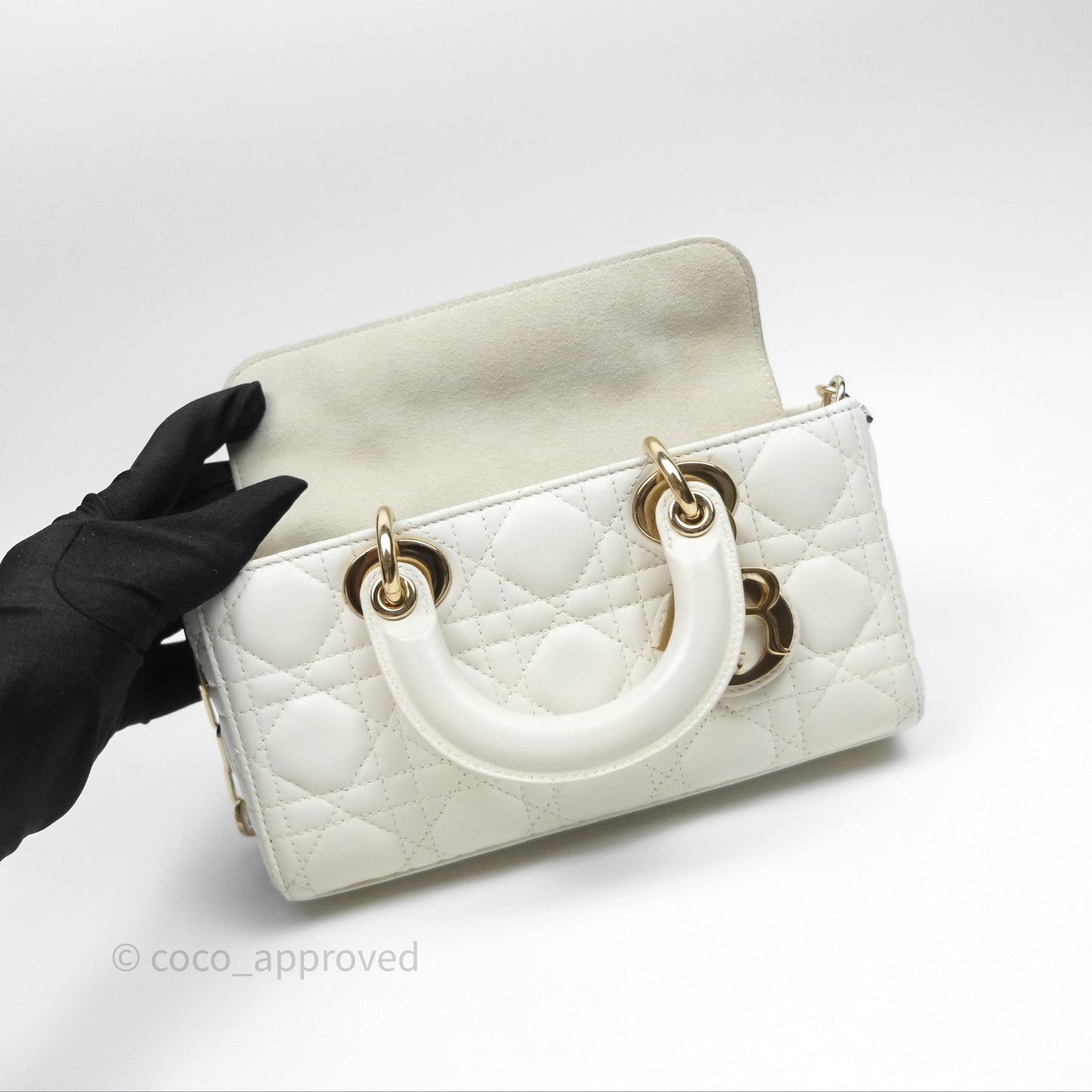 Dior Small Lady D-Joy Bag Ivory White Lambskin Cannage Gold Hardware