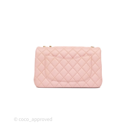 Chanel Quilted Flap Bag With Camellia Adjustable Lambskin Pink Aged Gold Hardware