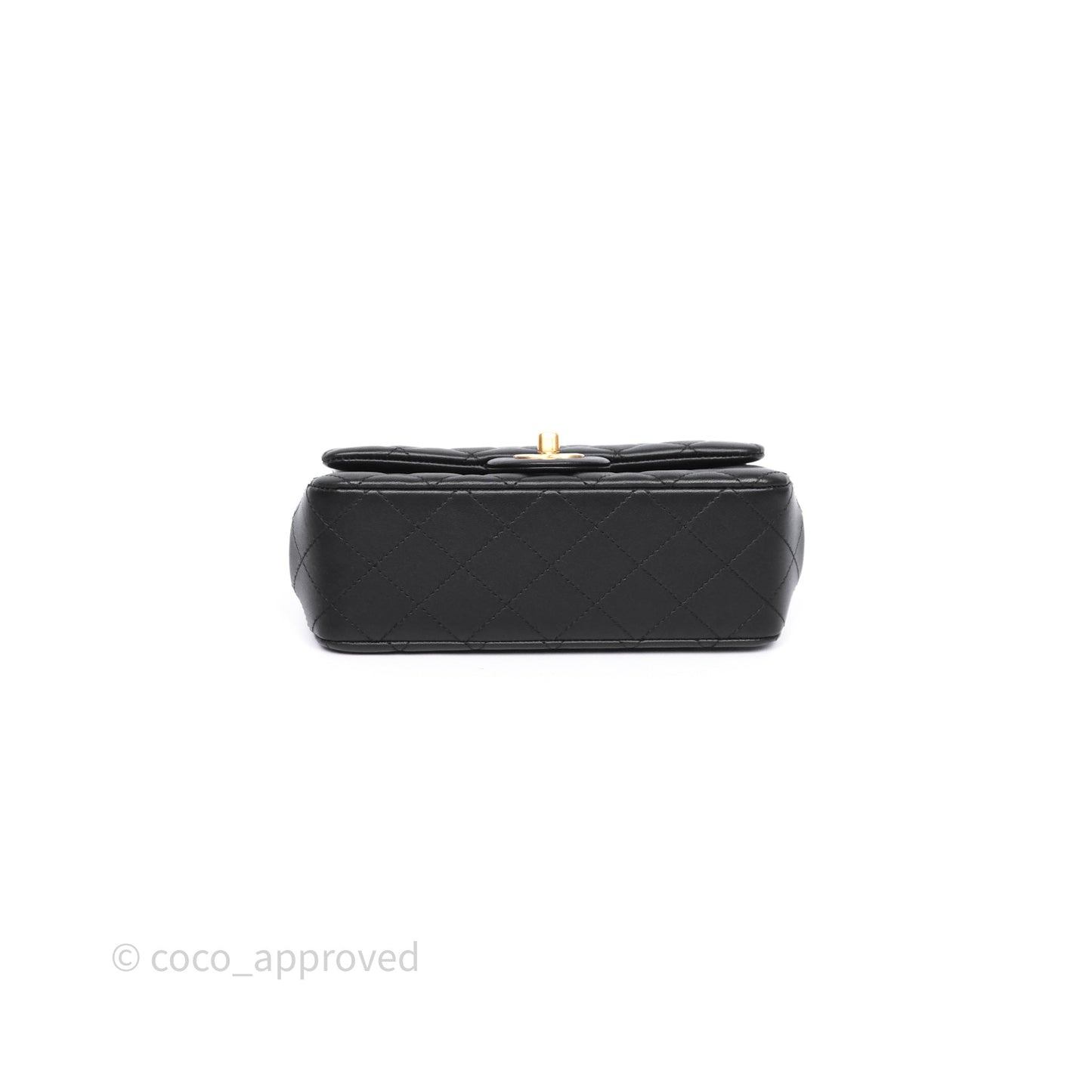 Chanel Mini Rectangular Flap with Camellia Adjustable Chain Black Lambskin Aged Gold Hardware