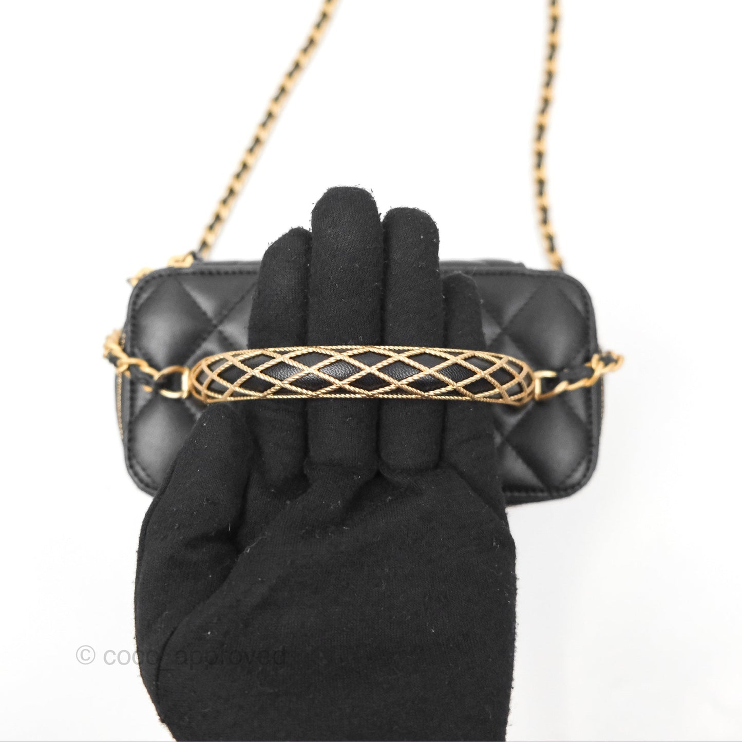Chanel Top Handle Vanity Rectangular Black Lambskin Gold Hardware